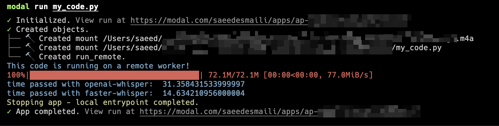 final result of running the transcription code on a gpu instance